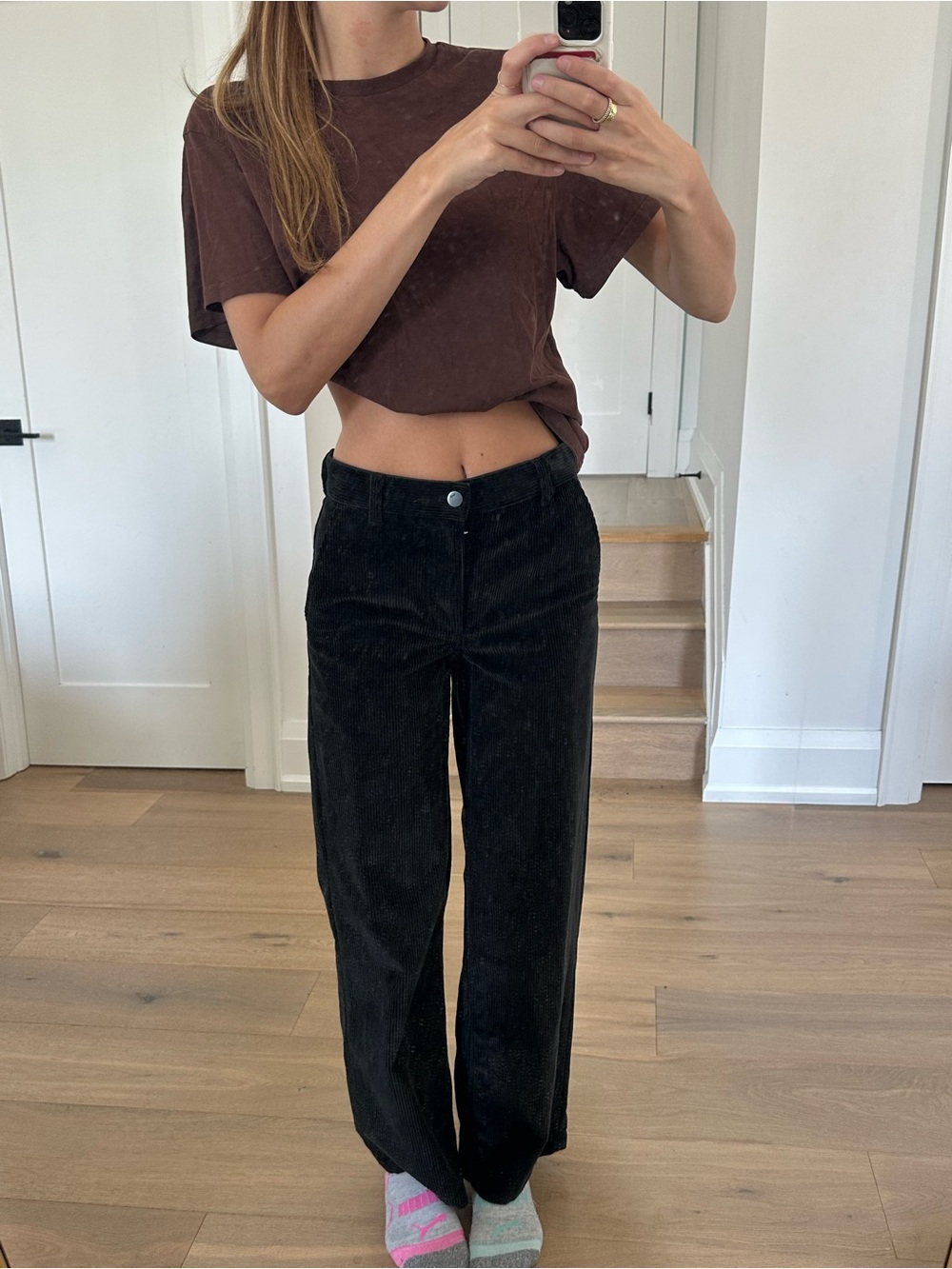TNA Black Wide-Leg Corduroy Trousers